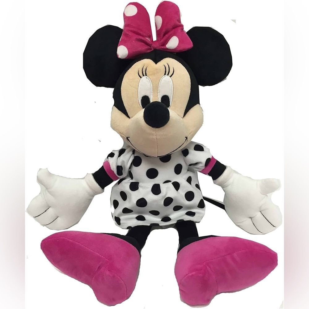 Disney Minnie Mouse 20 Inch Plush Doll Toy Black & White Polka Dots w/ Pink Bow